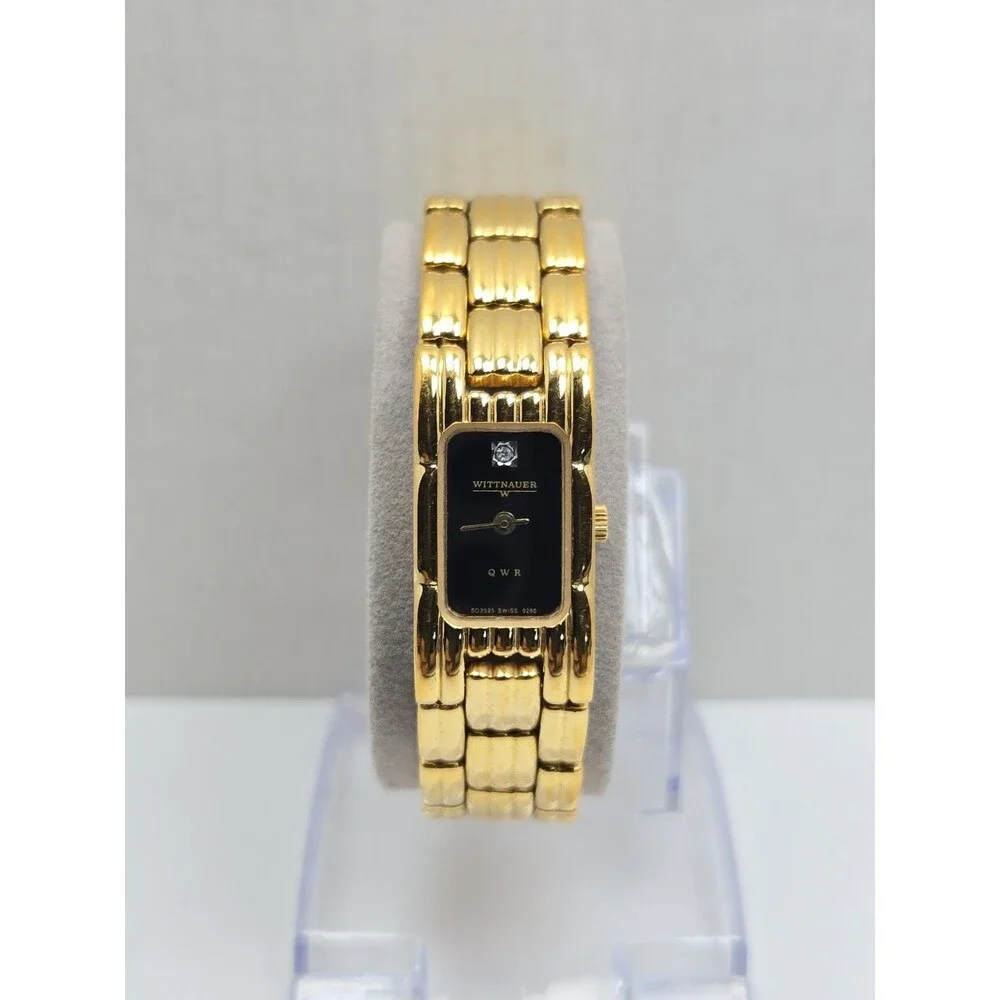 Vintage Wittnauer QWR Tank Watch Womens Black Dial Diamond New Battery Petite